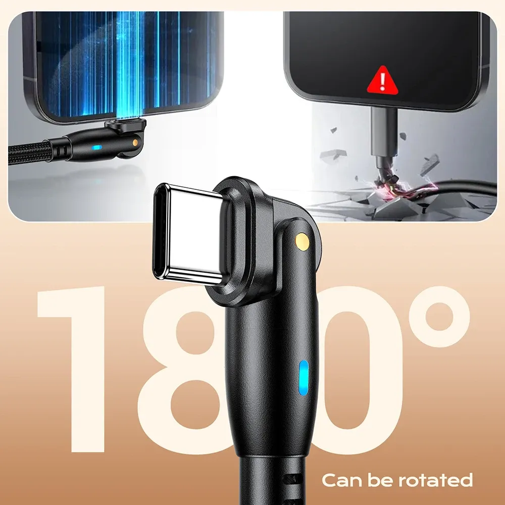 Câble USB-C AUFU 5A PD 100 W, Charge rapide pour MacBook Pro, Xiaomi, iPad et Samsung, Rotatif 180° 5