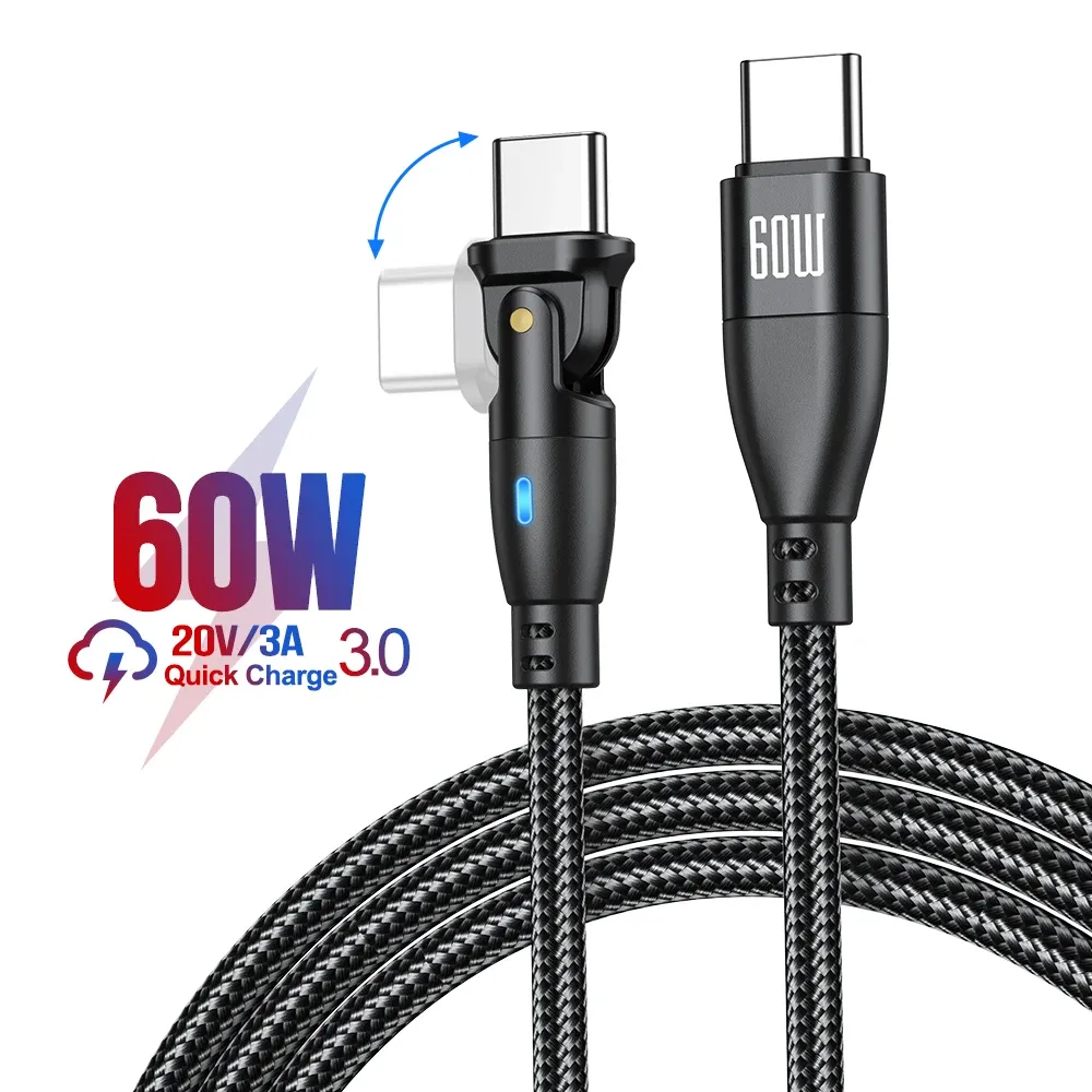 Câble USB-C AUFU 5A PD 100 W, Charge rapide pour MacBook Pro, Xiaomi, iPad et Samsung, Rotatif 180° 10
