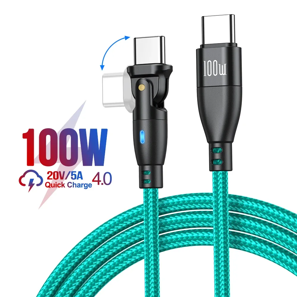 Câble USB-C AUFU 5A PD 100 W, Charge rapide pour MacBook Pro, Xiaomi, iPad et Samsung, Rotatif 180° 8
