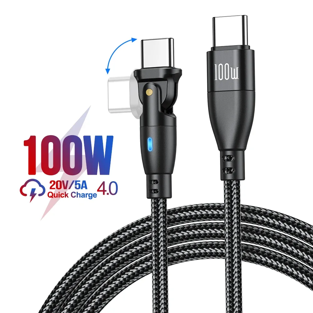 Câble USB-C AUFU 5A PD 100 W, Charge rapide pour MacBook Pro, Xiaomi, iPad et Samsung, Rotatif 180° 7