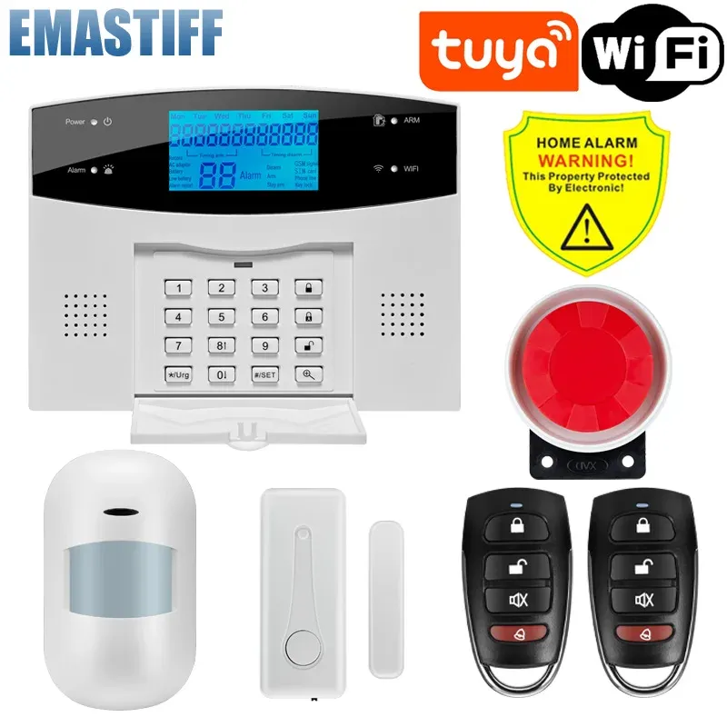 Système d'alarme domestique WiFi et GSM avec écran LCD, compatible Tuya Smart, contrôle par application mobile et télécommande 21