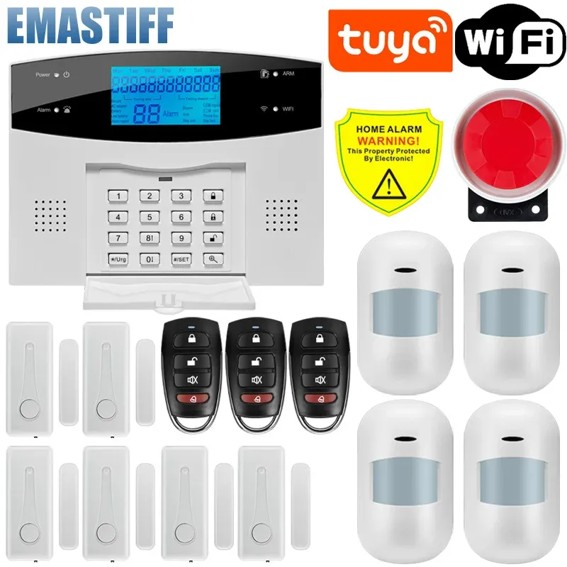 Système d'alarme domestique WiFi et GSM avec écran LCD, compatible Tuya Smart, contrôle par application mobile et télécommande 18