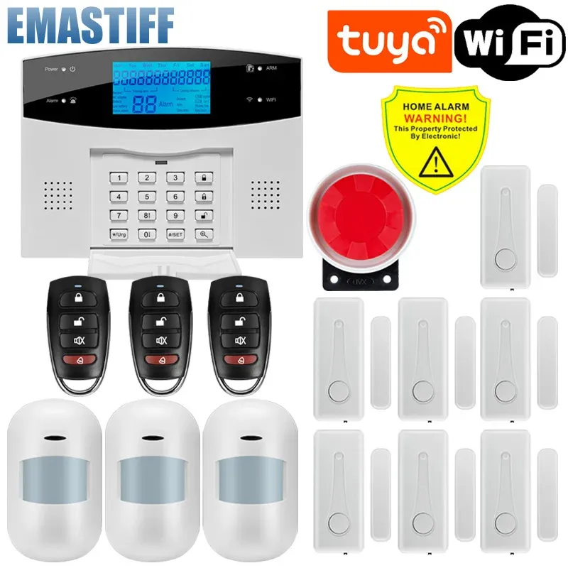 Système d'alarme domestique WiFi et GSM avec écran LCD, compatible Tuya Smart, contrôle par application mobile et télécommande 16