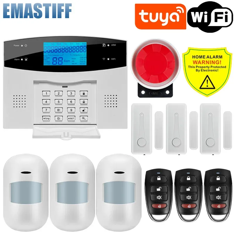 Système d'alarme domestique WiFi et GSM avec écran LCD, compatible Tuya Smart, contrôle par application mobile et télécommande 11