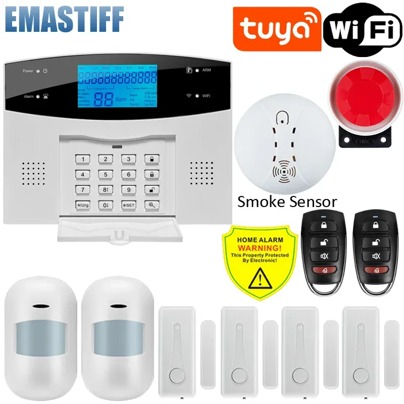 Système d'alarme domestique WiFi et GSM avec écran LCD, compatible Tuya Smart, contrôle par application mobile et télécommande 10