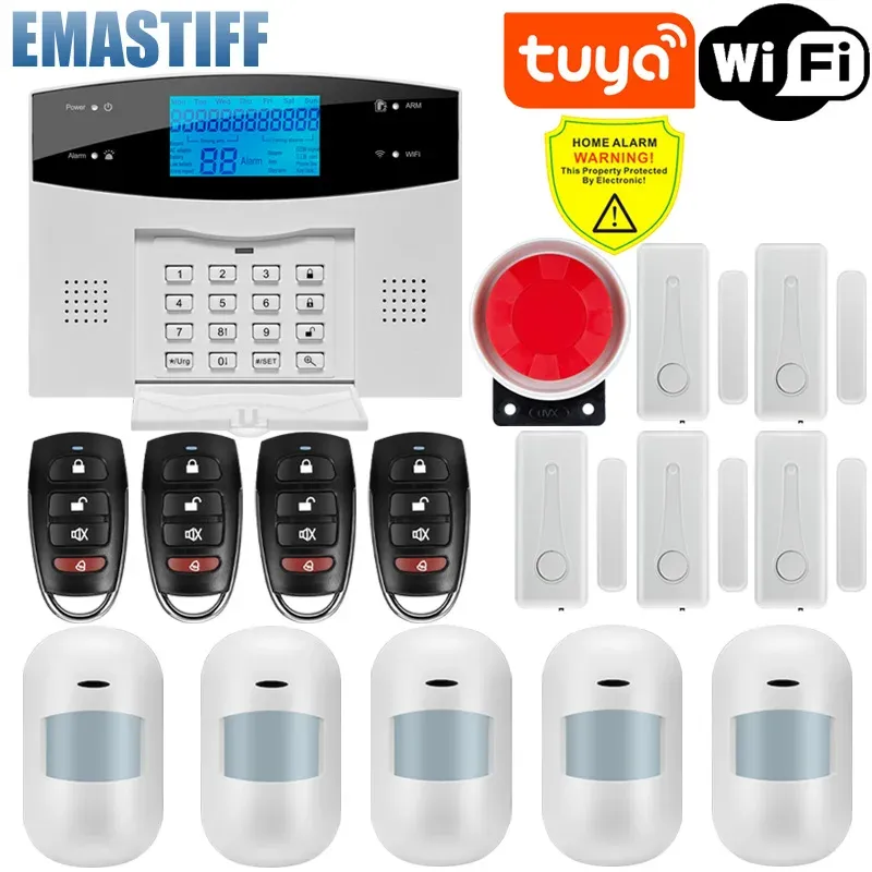 Système d'alarme domestique WiFi et GSM avec écran LCD, compatible Tuya Smart, contrôle par application mobile et télécommande 9