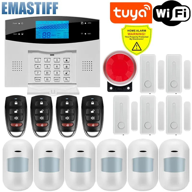 Système d'alarme domestique WiFi et GSM avec écran LCD, compatible Tuya Smart, contrôle par application mobile et télécommande 8