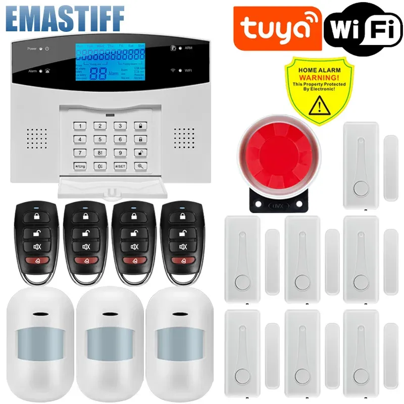 Système d'alarme domestique WiFi et GSM avec écran LCD, compatible Tuya Smart, contrôle par application mobile et télécommande 7