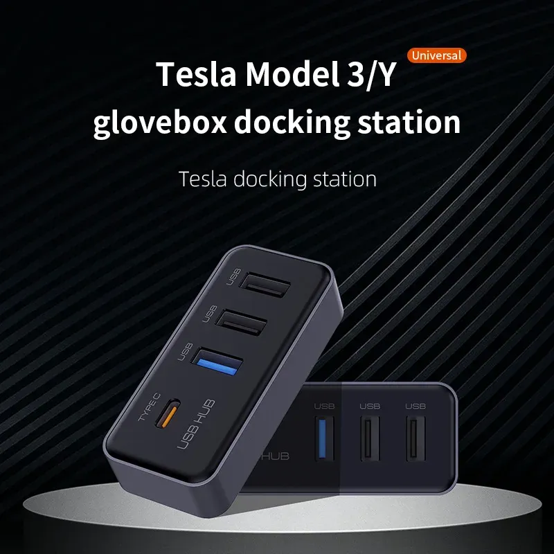 Hub USB 4-en-1 compatible Tesla Model 3 et Model Y (après 2023), pour boîte à gants, caméra embarquée, charge USB et transfert de données