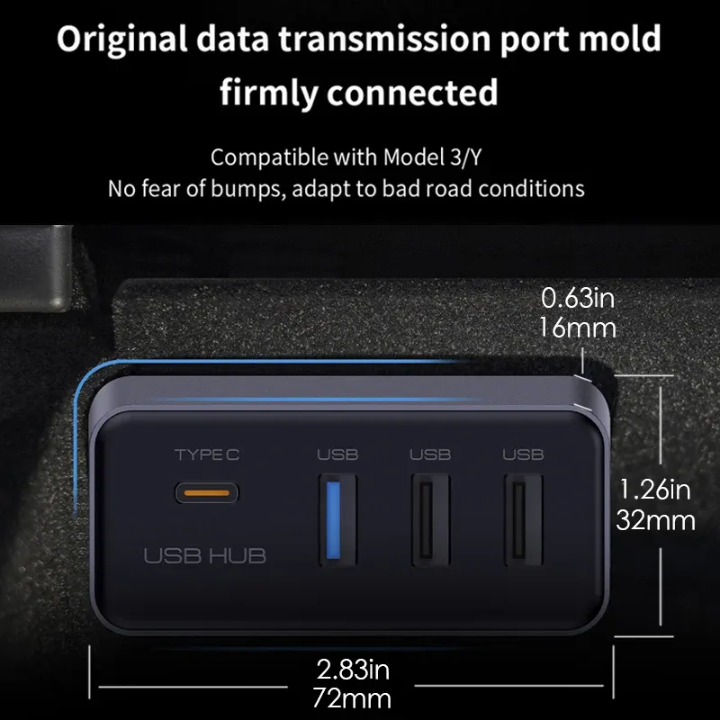 Hub USB 4-en-1 compatible Tesla Model 3 et Model Y (après 2023), pour boîte à gants, caméra embarquée, charge USB et transfert de données 6