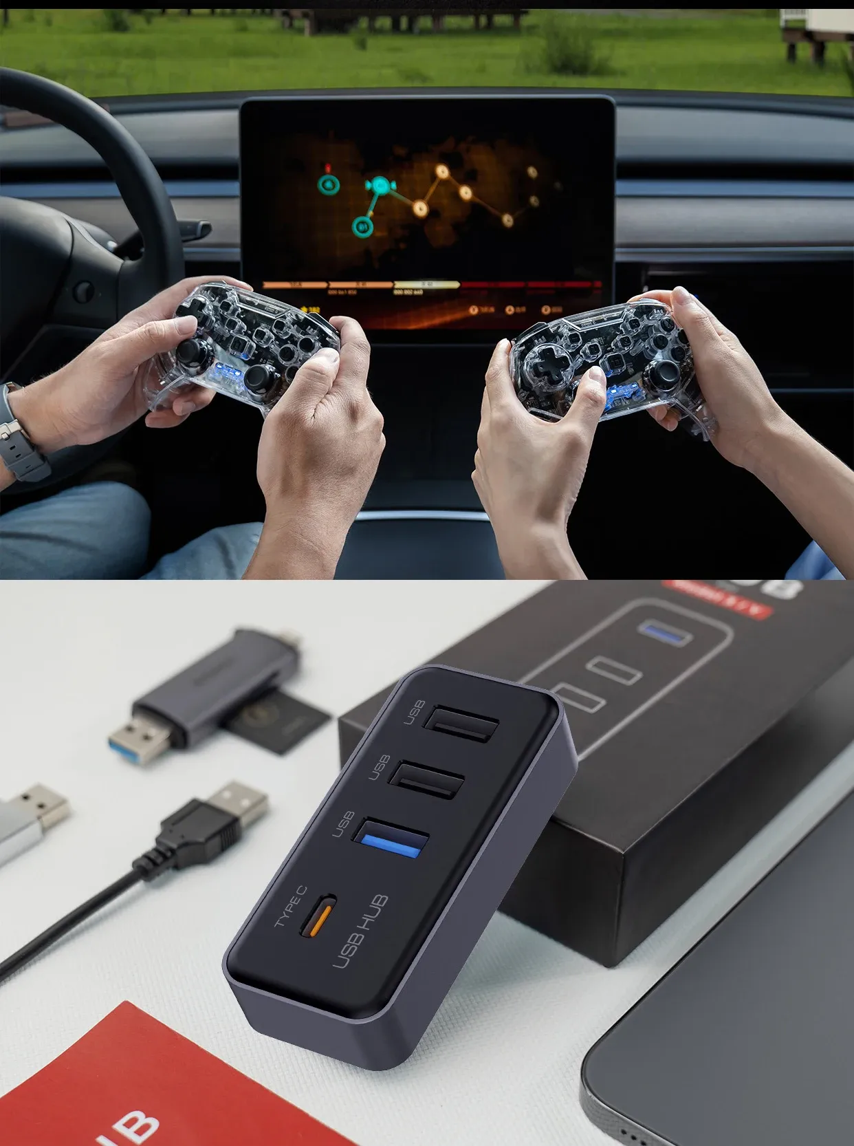 Hub USB 4-en-1 confort de conduite