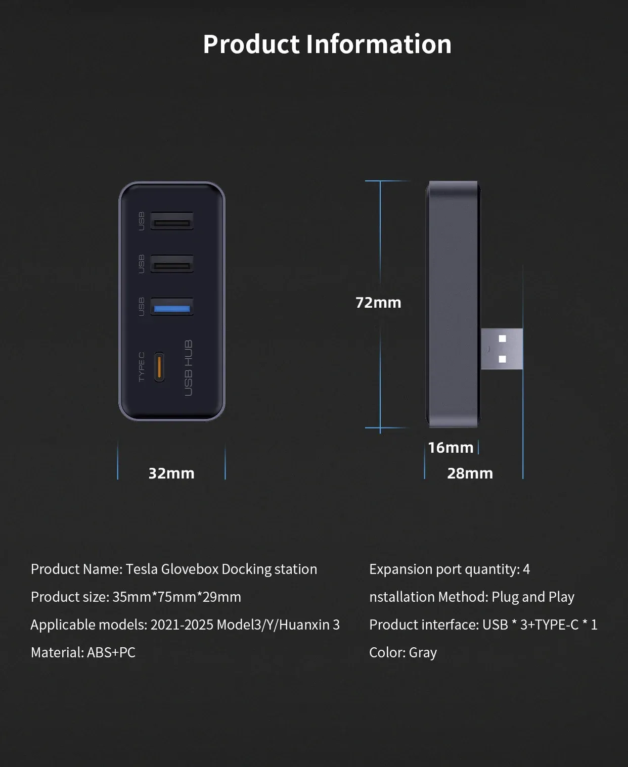 Hub USB 4-en-1 vue latérale