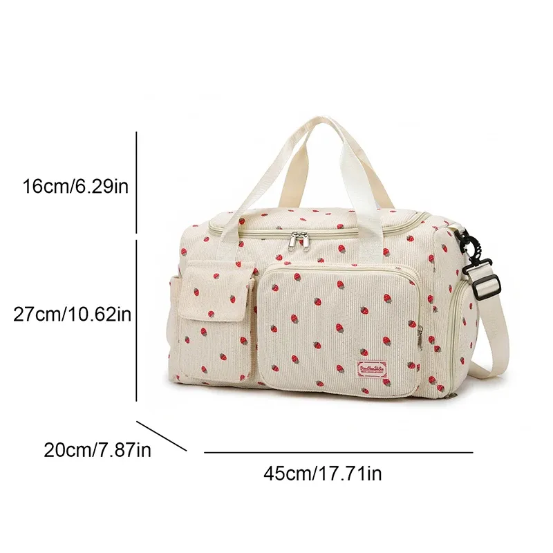 Sac fourre-tout de voyage en velours côtelé à grande capacité avec compartiment à chaussures, pour femme 3