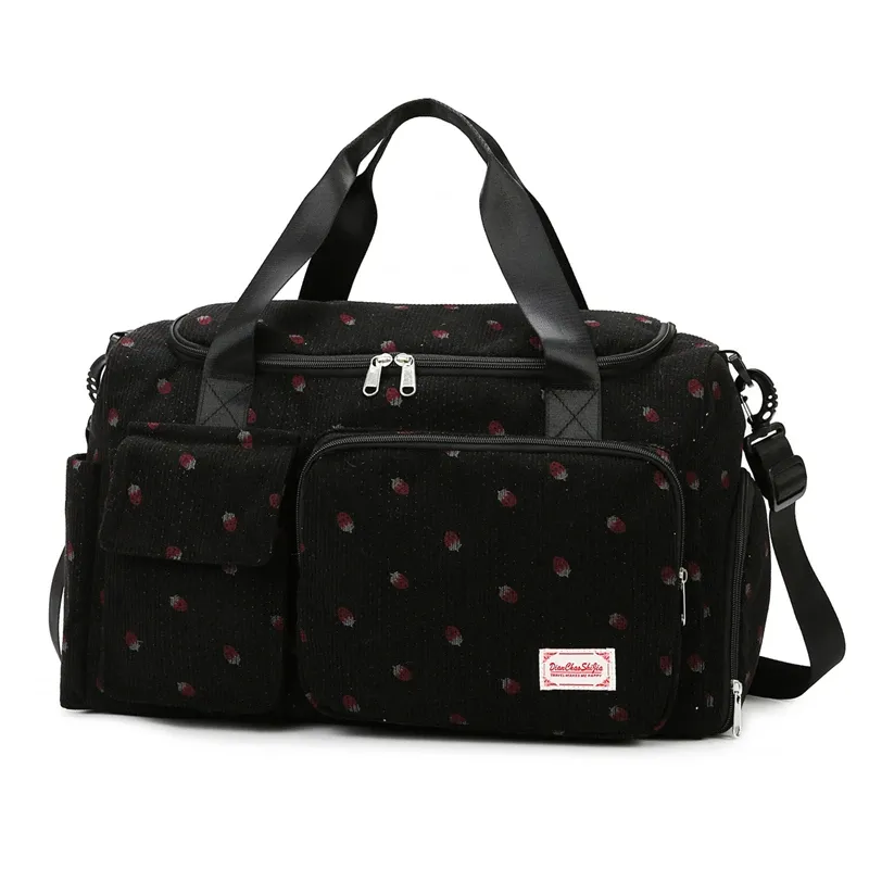 Sac fourre-tout de voyage en velours côtelé à grande capacité avec compartiment à chaussures, pour femme 7