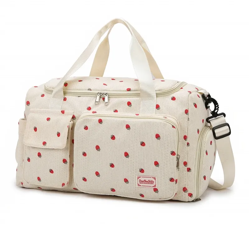 Sac fourre-tout de voyage en velours côtelé à grande capacité avec compartiment à chaussures, pour femme 11