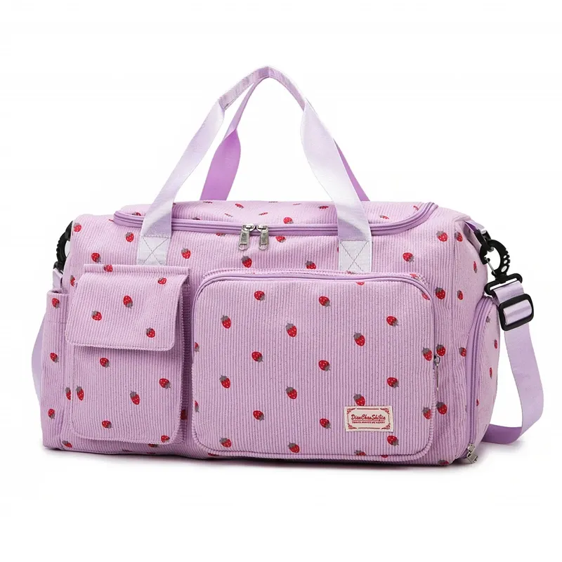 Sac fourre-tout de voyage en velours côtelé à grande capacité avec compartiment à chaussures, pour femme 10
