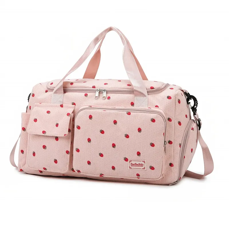 Sac fourre-tout de voyage en velours côtelé à grande capacité avec compartiment à chaussures, pour femme 9