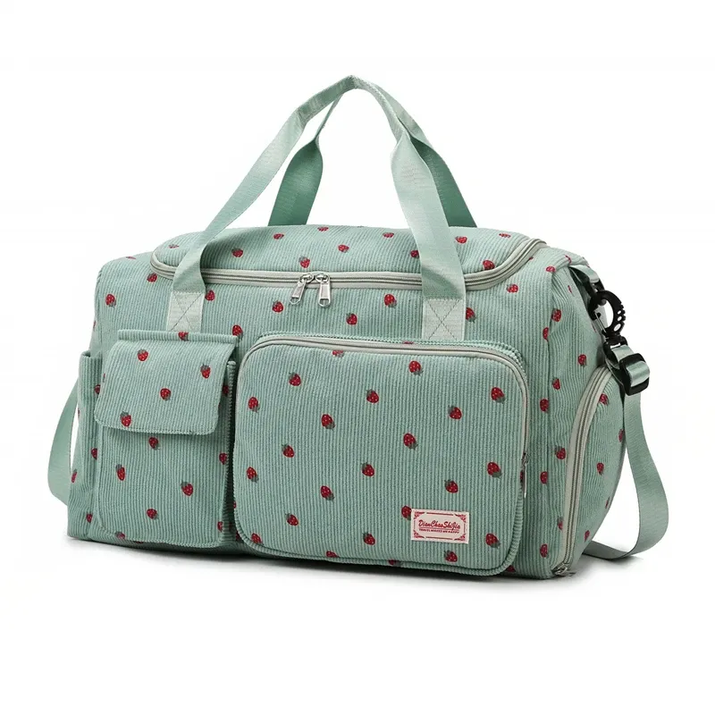 Sac fourre-tout de voyage en velours côtelé à grande capacité avec compartiment à chaussures, pour femme 8