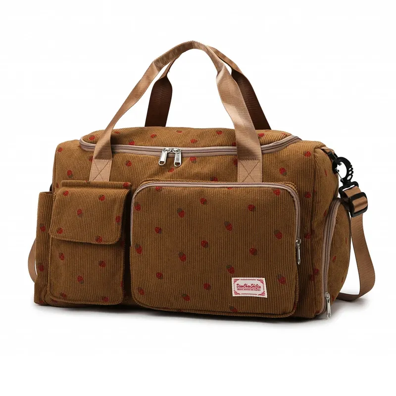 Sac fourre-tout de voyage en velours côtelé à grande capacité avec compartiment à chaussures, pour femme 12