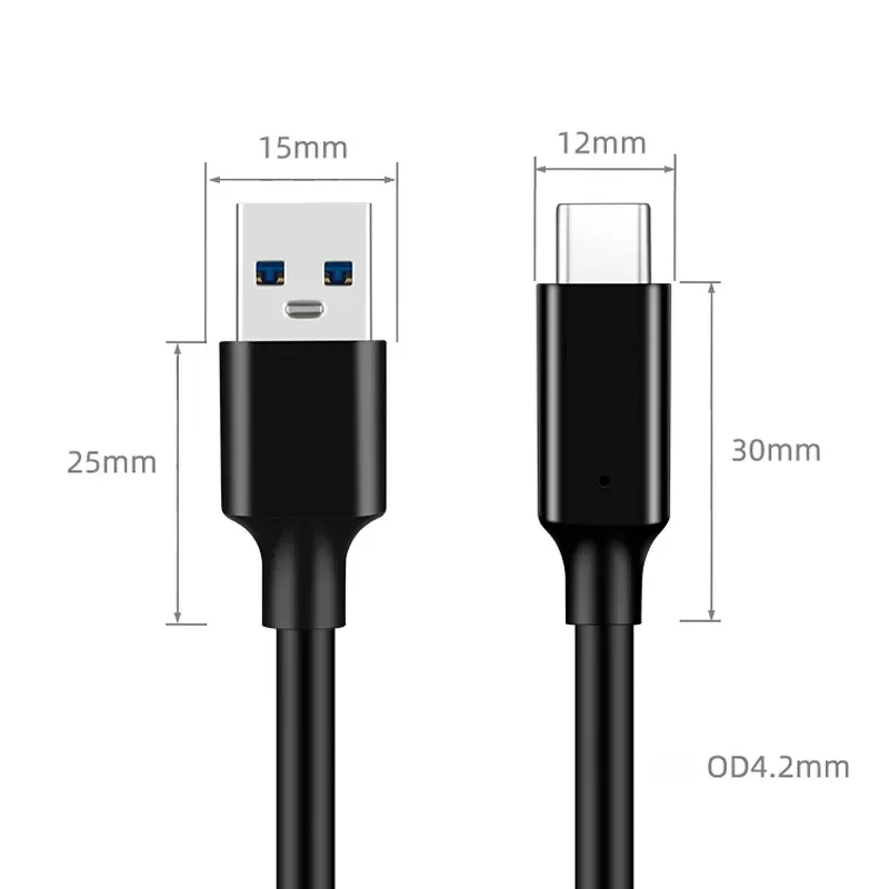 Câble USB 3.2 10 Gbps USB Type-A vers USB-C, câble de transfert de données Gen 2, compatible SSD et disque dur, charge rapide 3 A 60 W QC 3.0 5