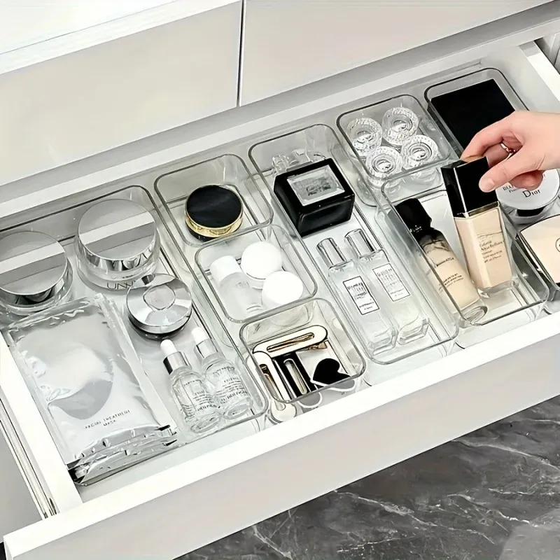 Organisateur de bureau en acrylique transparent à 9 compartiments, pour maquillage et papeterie 2
