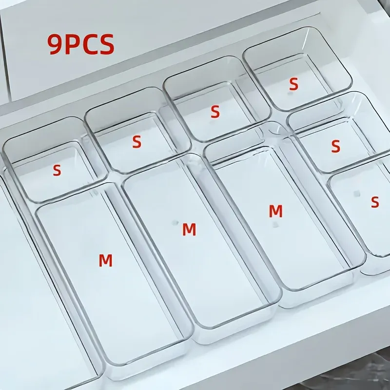Organisateur de bureau en acrylique transparent à 9 compartiments, pour maquillage et papeterie 7