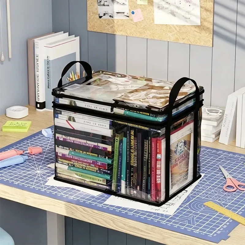 Boîte de rangement pliable transparente et étanche pour livres, à fermeture éclair 2