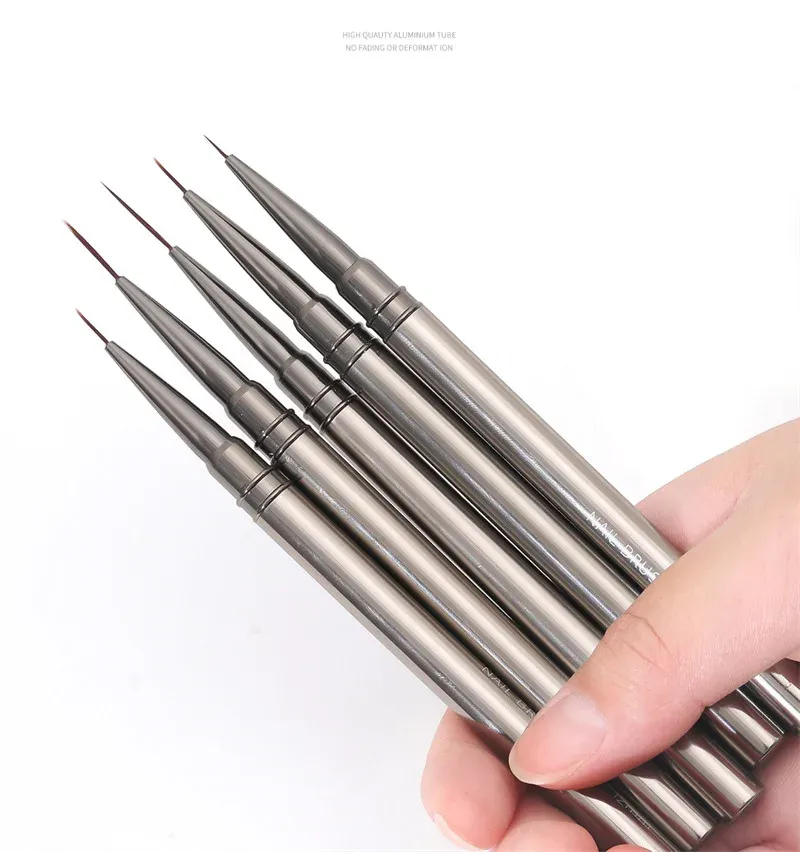 Ensemble de 5 pinceaux à ongles à manche en métal, tailles 6 mm, 9 mm, 12 mm, 15 mm et 18 mm 2