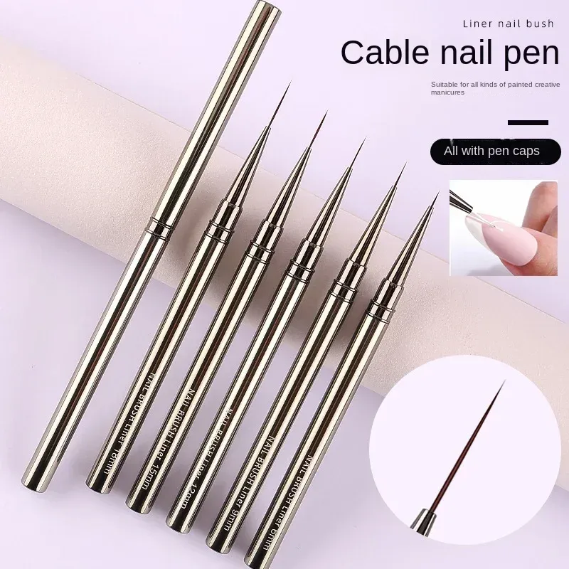 Ensemble de 5 pinceaux à ongles à manche en métal, tailles 6 mm, 9 mm, 12 mm, 15 mm et 18 mm 4