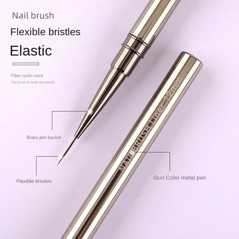 Ensemble de 5 pinceaux à ongles à manche en métal, tailles 6 mm, 9 mm, 12 mm, 15 mm et 18 mm 5