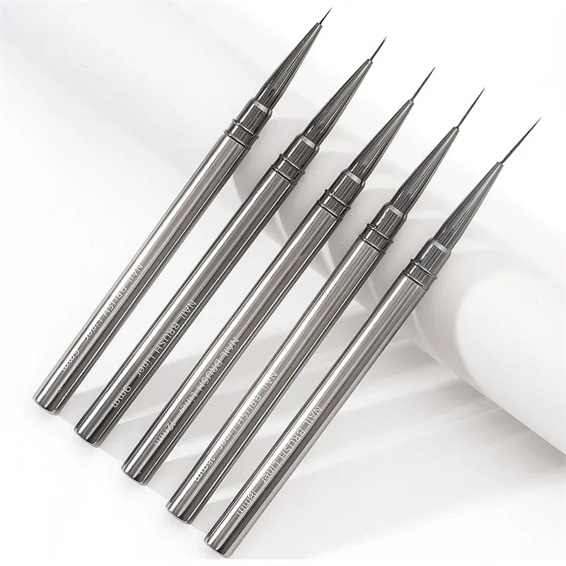 Ensemble de 5 pinceaux à ongles à manche en métal, tailles 6 mm, 9 mm, 12 mm, 15 mm et 18 mm 7