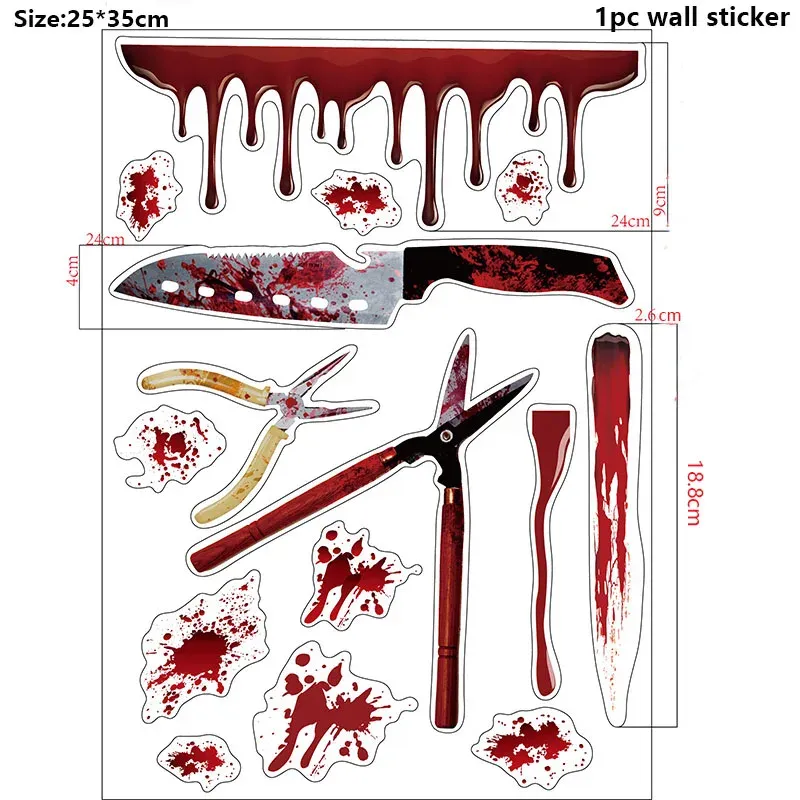 Autocollants Muraux d'Halloween pour Portes et Fenêtres, Empreinte de Main Sanglante, Motif Crâne 14