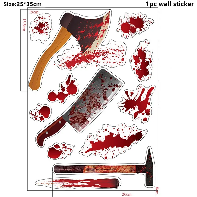 Autocollants Muraux d'Halloween pour Portes et Fenêtres, Empreinte de Main Sanglante, Motif Crâne 13