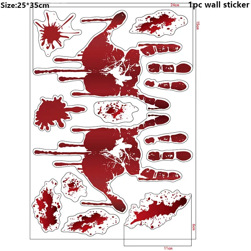 Autocollants Muraux d'Halloween pour Portes et Fenêtres, Empreinte de Main Sanglante, Motif Crâne 22
