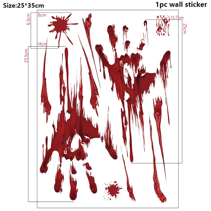Autocollants Muraux d'Halloween pour Portes et Fenêtres, Empreinte de Main Sanglante, Motif Crâne 19