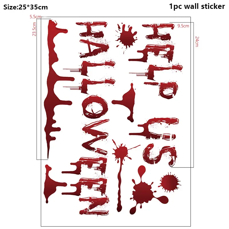 Autocollants Muraux d'Halloween pour Portes et Fenêtres, Empreinte de Main Sanglante, Motif Crâne 9
