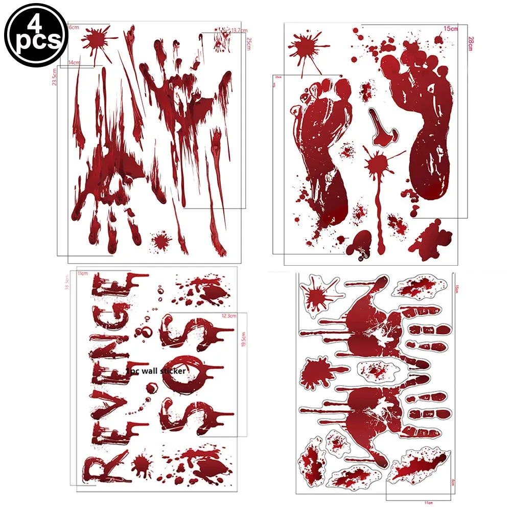 Autocollants Muraux d'Halloween pour Portes et Fenêtres, Empreinte de Main Sanglante, Motif Crâne 8