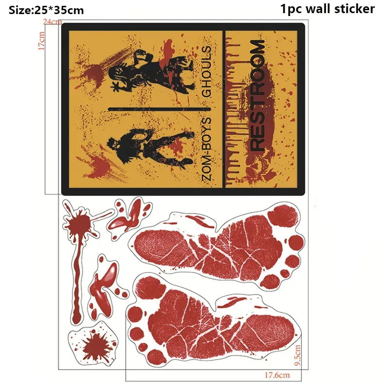 Autocollants Muraux d'Halloween pour Portes et Fenêtres, Empreinte de Main Sanglante, Motif Crâne 16