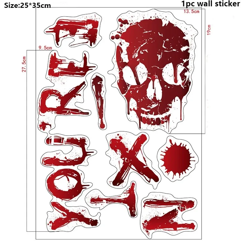 Autocollants Muraux d'Halloween pour Portes et Fenêtres, Empreinte de Main Sanglante, Motif Crâne 18