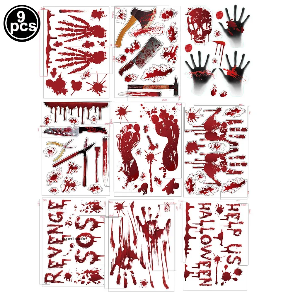 Autocollants Muraux d'Halloween pour Portes et Fenêtres, Empreinte de Main Sanglante, Motif Crâne 12