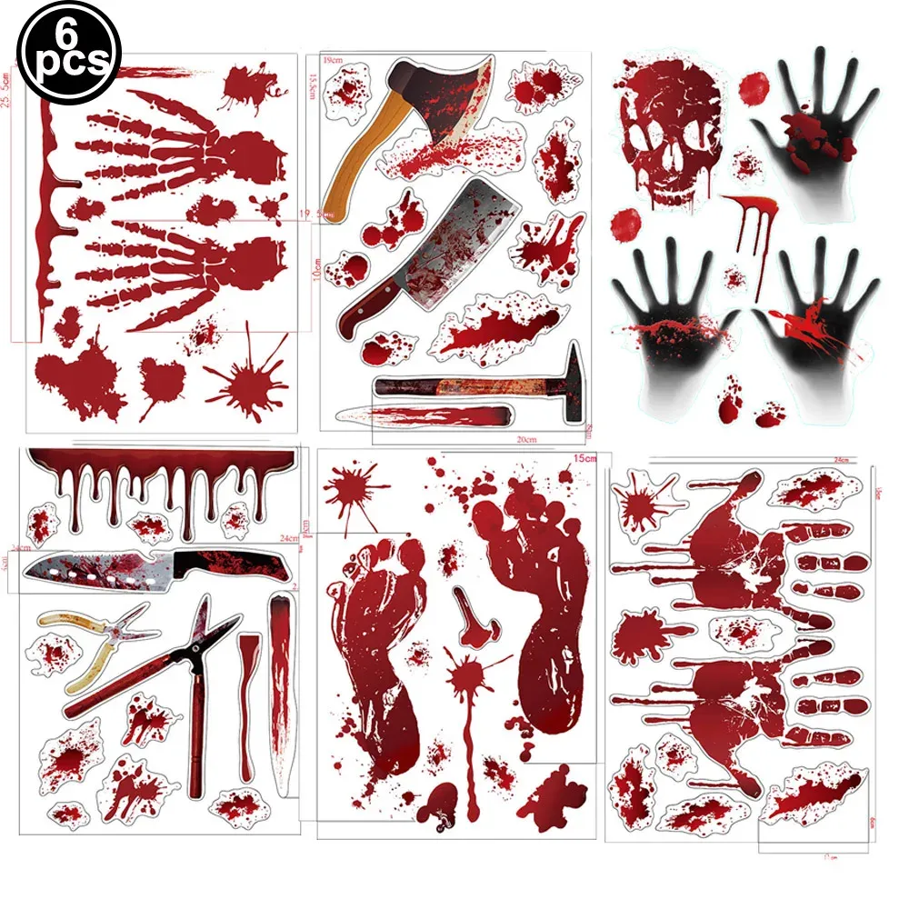 Autocollants Muraux d'Halloween pour Portes et Fenêtres, Empreinte de Main Sanglante, Motif Crâne 10
