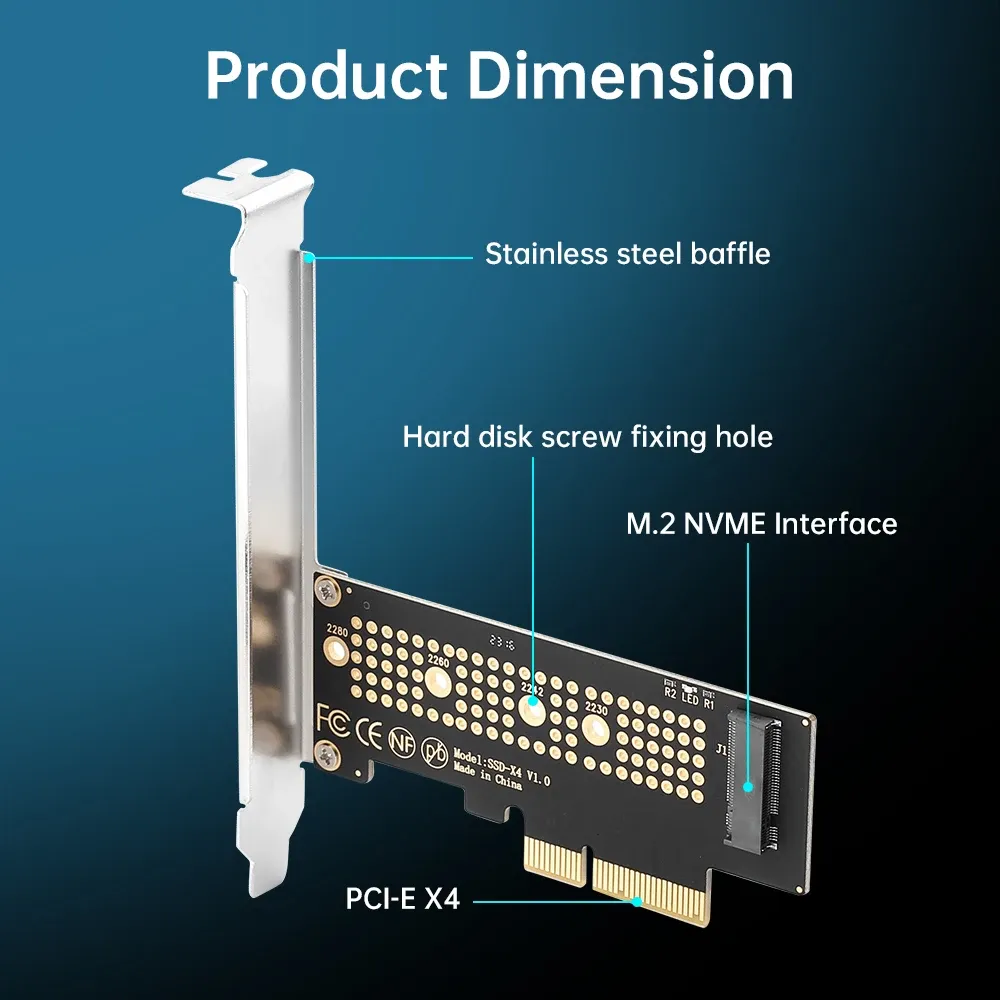 Carte adaptateur M.2 NVMe vers PCIe x4, compatible SSD M-Key 2230/2242/2260/2280, slots PCIe x4/x8/x16 3