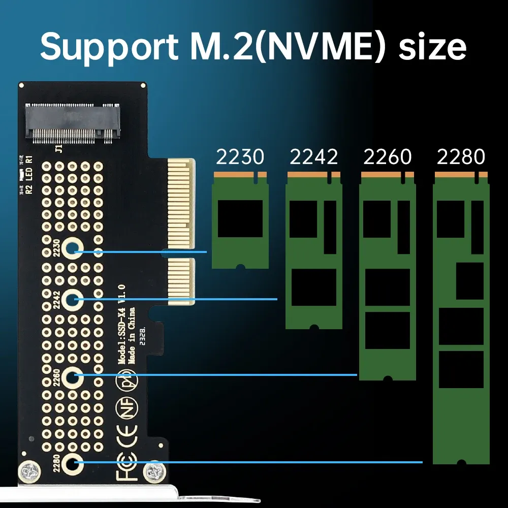 Carte adaptateur M.2 NVMe vers PCIe x4, compatible SSD M-Key 2230/2242/2260/2280, slots PCIe x4/x8/x16 5