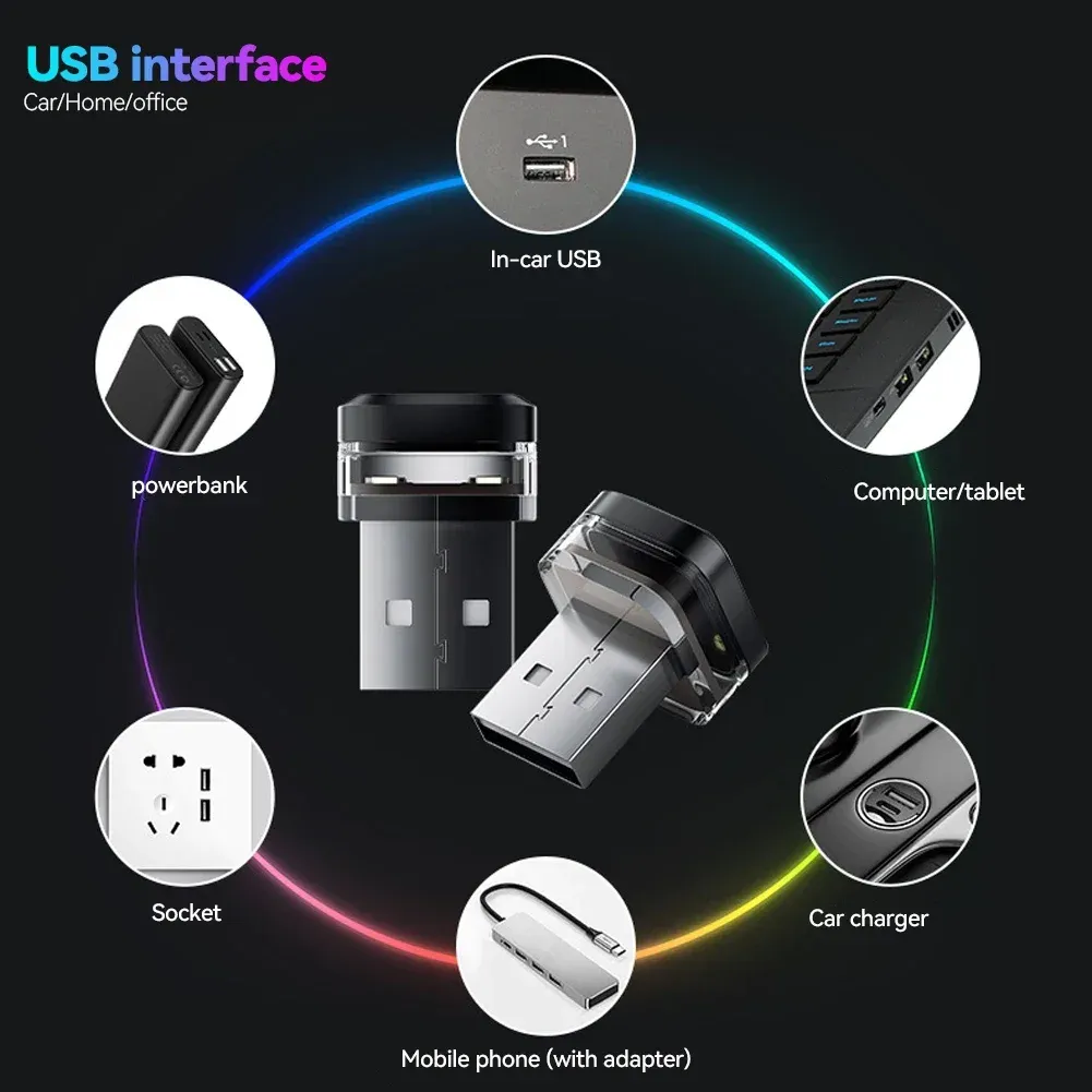 Lampe LED USB universelle d'ambiance pour intérieur de voiture, éclairage de lecture et accessoires décoratifs 5