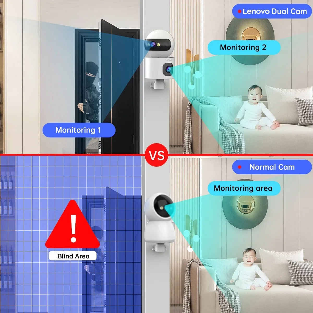 Caméra de surveillance IP sans fil Lenovo, moniteur de sécurité pour bébé avec suivi automatique, caméra de vidéosurveillance intelligente, WiFi 5 GHz, 4K, objectif grand angle, usage domestique 3