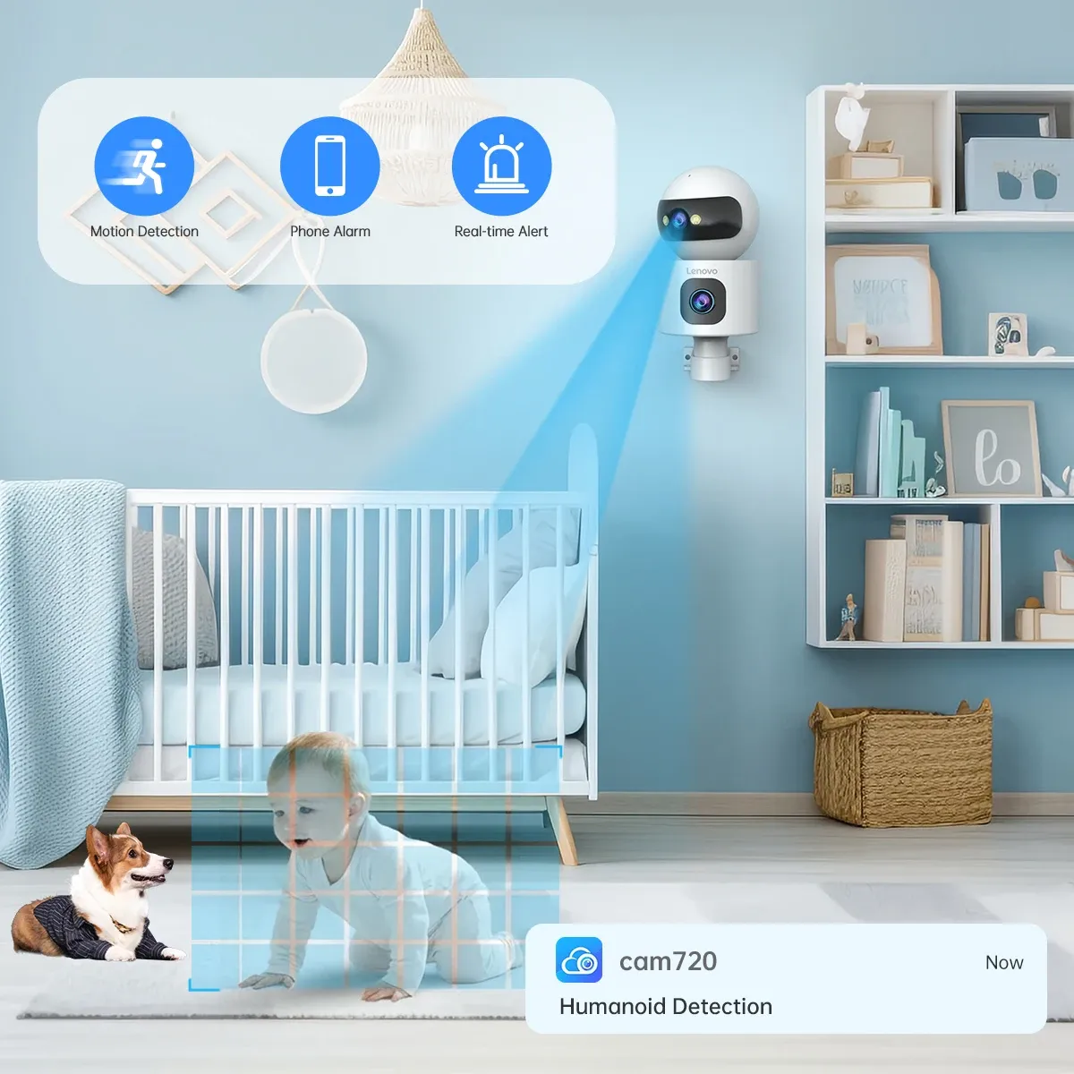 Caméra de surveillance IP sans fil Lenovo, moniteur de sécurité pour bébé avec suivi automatique, caméra de vidéosurveillance intelligente, WiFi 5 GHz, 4K, objectif grand angle, usage domestique 5