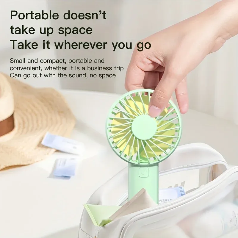 Mini ventilateur USB portable à vent puissant, silencieux, rechargeable, avec support pour téléphone, idéal pour le bureau, l'extérieur et les voyages 2