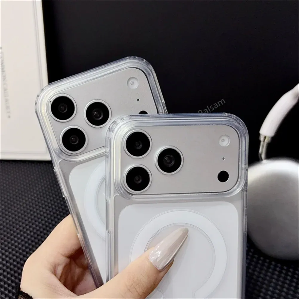 Coque transparente magnétique compatible MagSafe pour iPhone 18, 17, Air, 16, 15, 14, 13, 12, 11, Pro, Pro Max, Plus et Mini 4