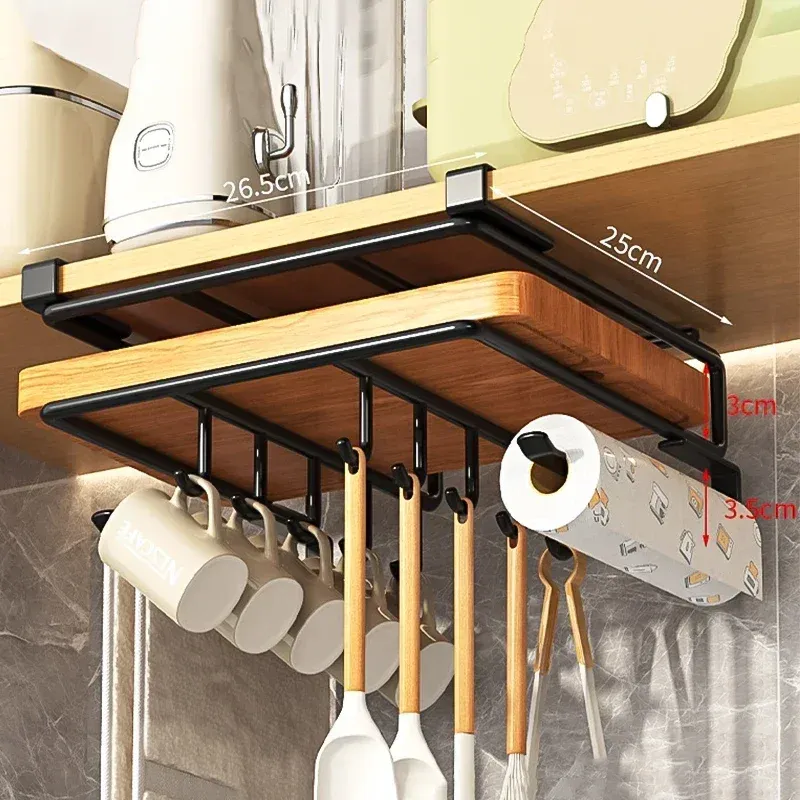 Étagère de rangement suspendue pour cuisine avec crochets sous l'armoire, porte-serviettes en papier, porte-essuie-tout, porte-planche à découper, porte-couvercle de casserole 2