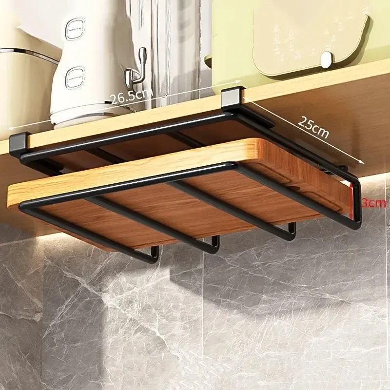 Étagère de rangement suspendue pour cuisine avec crochets sous l'armoire, porte-serviettes en papier, porte-essuie-tout, porte-planche à découper, porte-couvercle de casserole - Image 1